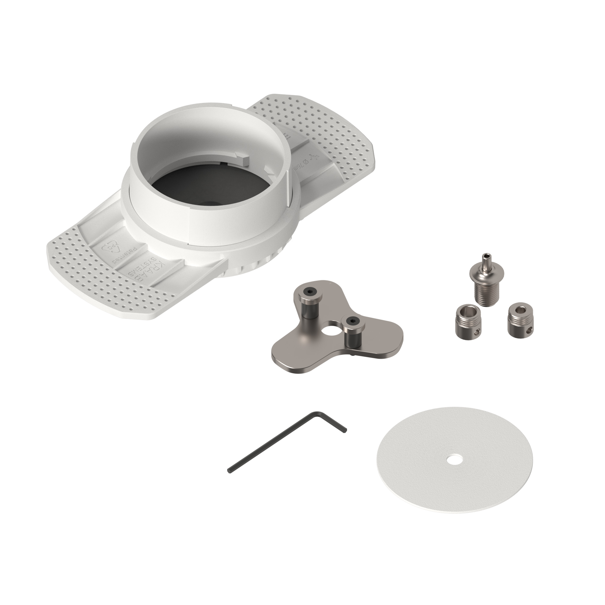 Arlight SPX-CAP-FDW-R64-C6.5 — Комплект скрытого вывода провода питания в гипсокартонный потолок [Токопроводящий подвес Ø6.5 мм; монтажное отверстие Ø76 мм; итог Ø64 мм]