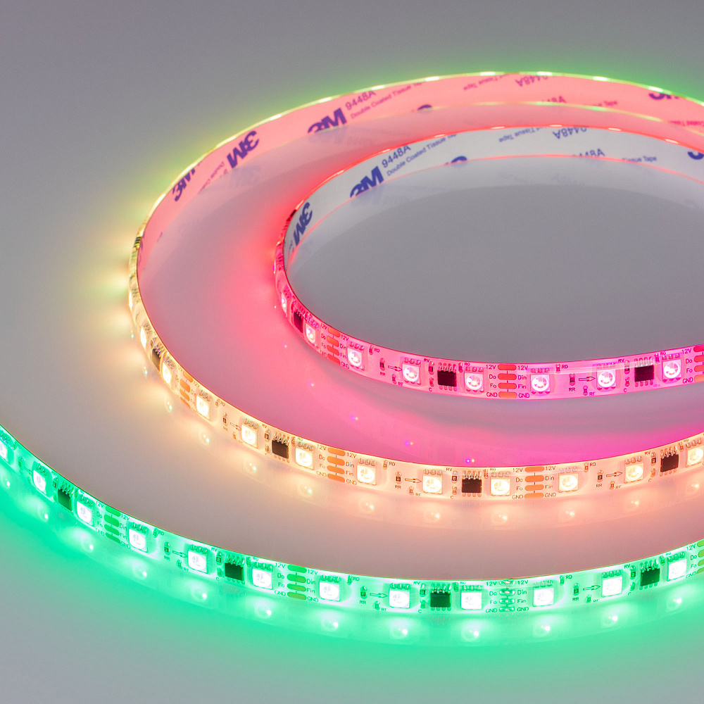 Arlight SPI B60 — Гибкая светодиодная лента — SPI_RGB [каналы: 60; исполнение: SE; протокол: SPI; герметизация: Силикон, заливка сверху прозр. округл. - SE; высота, мм: 4.0; питание, В: 12.0; ширина, мм: 10.0]