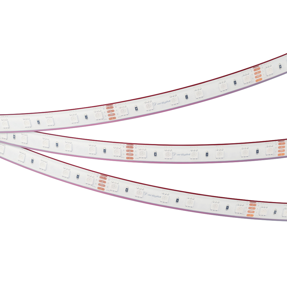 Arlight RTW B60 — Гибкая светодиодная лента — RGB [каналы: 3; исполнение: PFS; герметизация: Силикон, экструзия прозр. прямоуг. - PFS; высота, мм: 5.5; питание, В: 24.0; ширина, мм: 13.0]