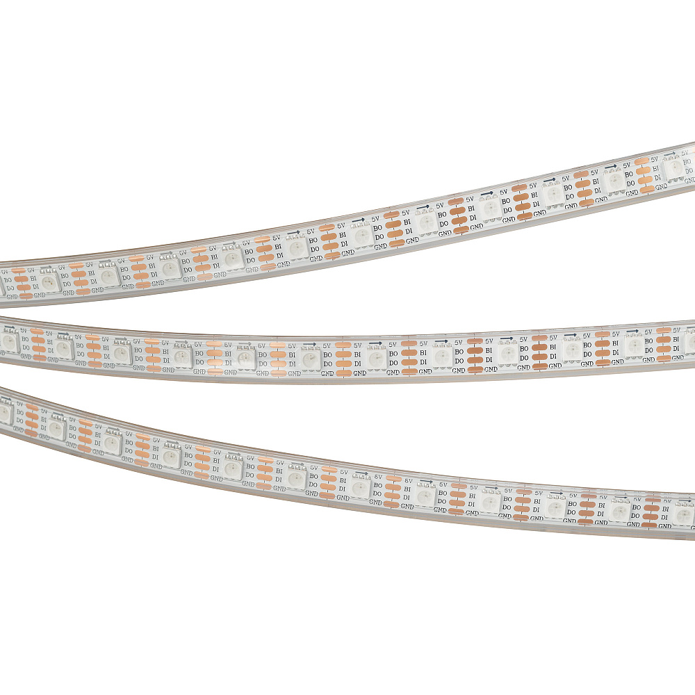 Arlight SPI B60 — Гибкая светодиодная лента — SPI_RGB [каналы: 180; исполнение: P; протокол: SPI; герметизация: Силикон, трубка прозр. прямоуг. - P; высота, мм: 4.0; питание, В: 5.0; ширина, мм: 12.0]