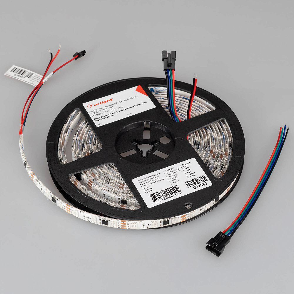 Arlight SPI B60 — Гибкая светодиодная лента — SPI_RGB [каналы: 60; исполнение: SE; протокол: SPI; герметизация: Силикон, заливка сверху прозр. округл. - SE; высота, мм: 4.0; питание, В: 12.0; ширина, мм: 10.0]