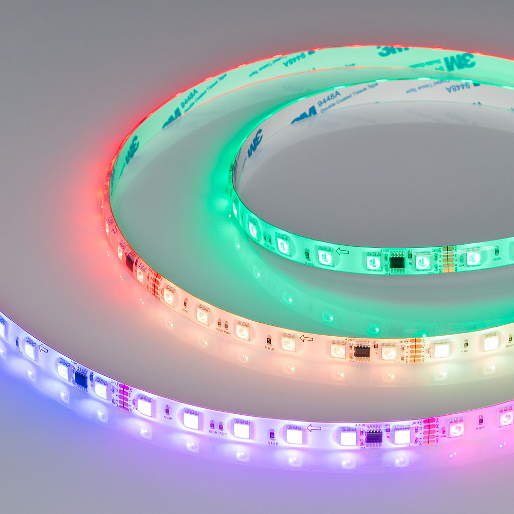 Arlight DMX B60 — Гибкая светодиодная лента — DMX_RGB [каналы: 30; исполнение: SE; протокол: DMX; герметизация: Силикон, заливка сверху прозр. округл. - SE; высота, мм: 4.0; питание, В: 24.0; ширина, мм: 10.0]
