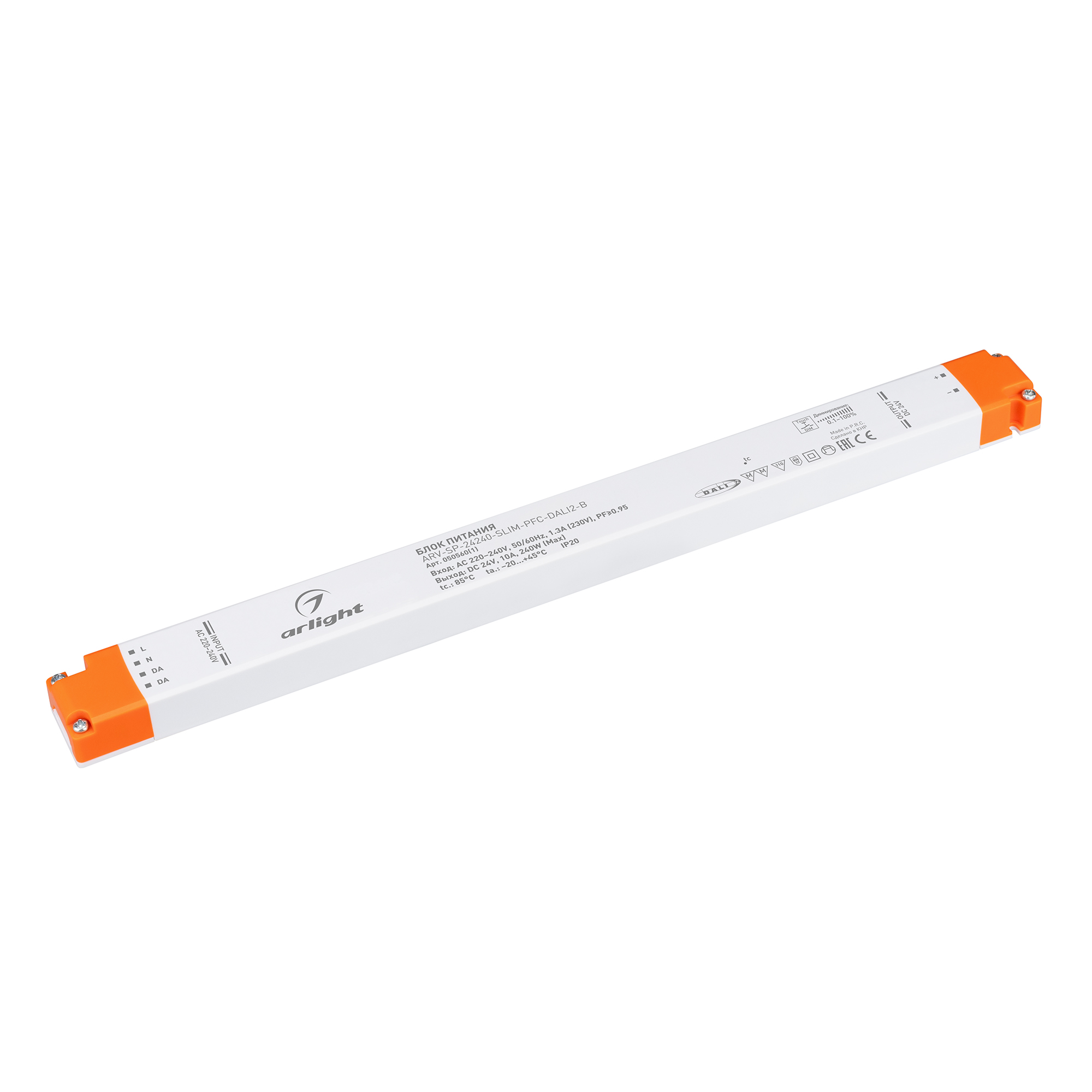Диммируемый источник напряжения Блок питания ARV-SP-24240-SLIM-PFC-DALI2-B (24V, 10A, 240W) (Arlight, IP20 Пластик, 5 лет)