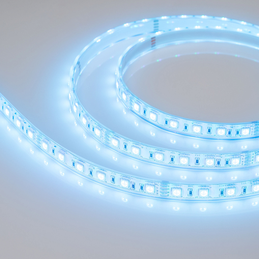 Arlight RTW B60 — Гибкая светодиодная лента — RGB [каналы: 3; исполнение: PU; герметизация: Полиуретан, прозр. прямоуг. -  PU; высота, мм: 5.6; питание, В: 24.0; ширина, мм: 12.5]