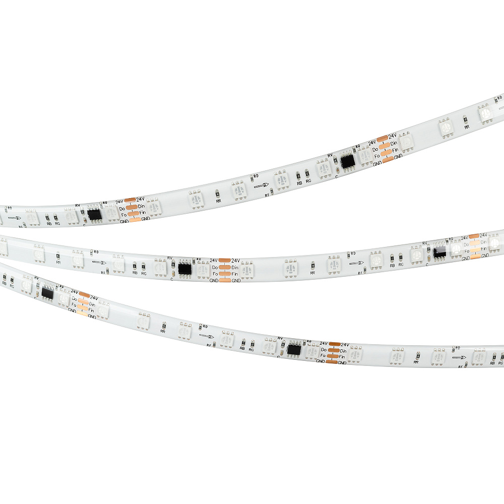 Arlight SPI B60 — Гибкая светодиодная лента — SPI_RGB [каналы: 30; исполнение: SE; протокол: SPI; герметизация: Силикон, заливка сверху прозр. округл. - SE; высота, мм: 4.0; питание, В: 24.0; ширина, мм: 10.0]