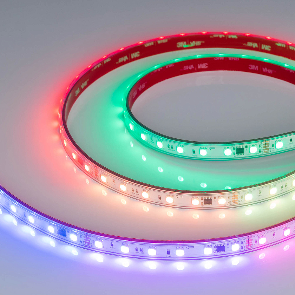 Arlight DMX B60 — Гибкая светодиодная лента — DMX_RGB [каналы: 30; исполнение: PS; протокол: DMX; герметизация: Силикон, экструзия прозр. прямоуг. - PS; высота, мм: 5.0; питание, В: 24.0; ширина, мм: 12.0]