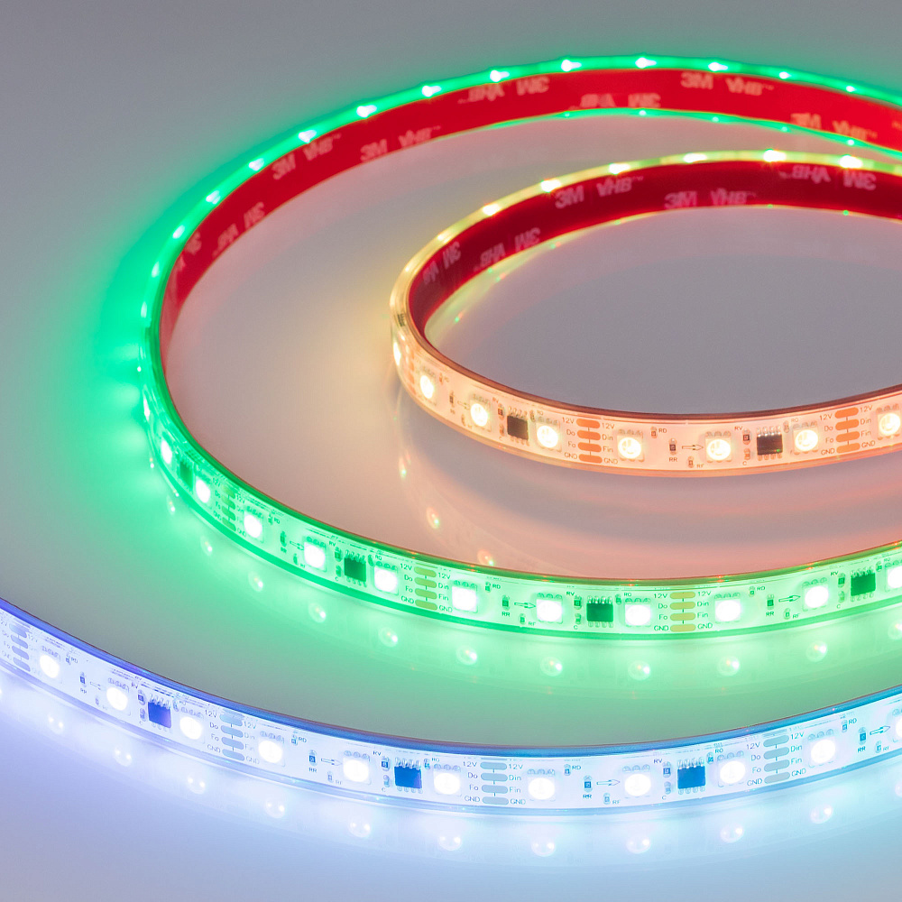 Arlight SPI B60 — Гибкая светодиодная лента — SPI_RGB [каналы: 60; исполнение: PS; протокол: SPI; герметизация: Силикон, экструзия прозр. прямоуг. - PS; высота, мм: 5.0; питание, В: 12.0; ширина, мм: 12.0]