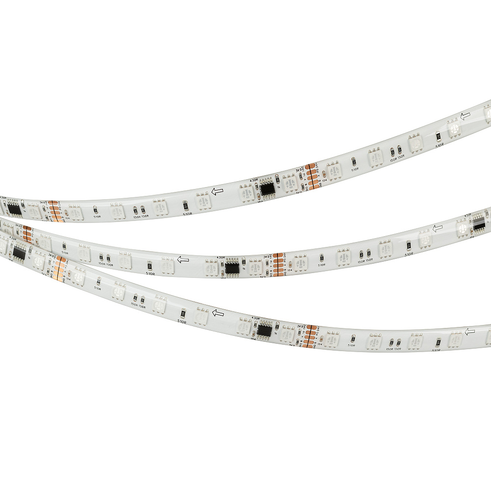Arlight DMX B60 — Гибкая светодиодная лента — DMX_RGB [каналы: 30; исполнение: SE; протокол: DMX; герметизация: Силикон, заливка сверху прозр. округл. - SE; высота, мм: 4.0; питание, В: 24.0; ширина, мм: 10.0]