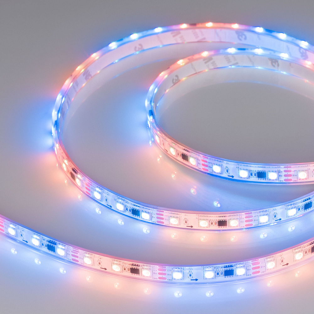 Arlight SPI B60 — Гибкая светодиодная лента — SPI_RGB [каналы: 60; исполнение: PFS; протокол: SPI; герметизация: Силикон, экструзия прозр. прямоуг. - PFS; высота, мм: 5.0; питание, В: 12.0; ширина, мм: 12.0]
