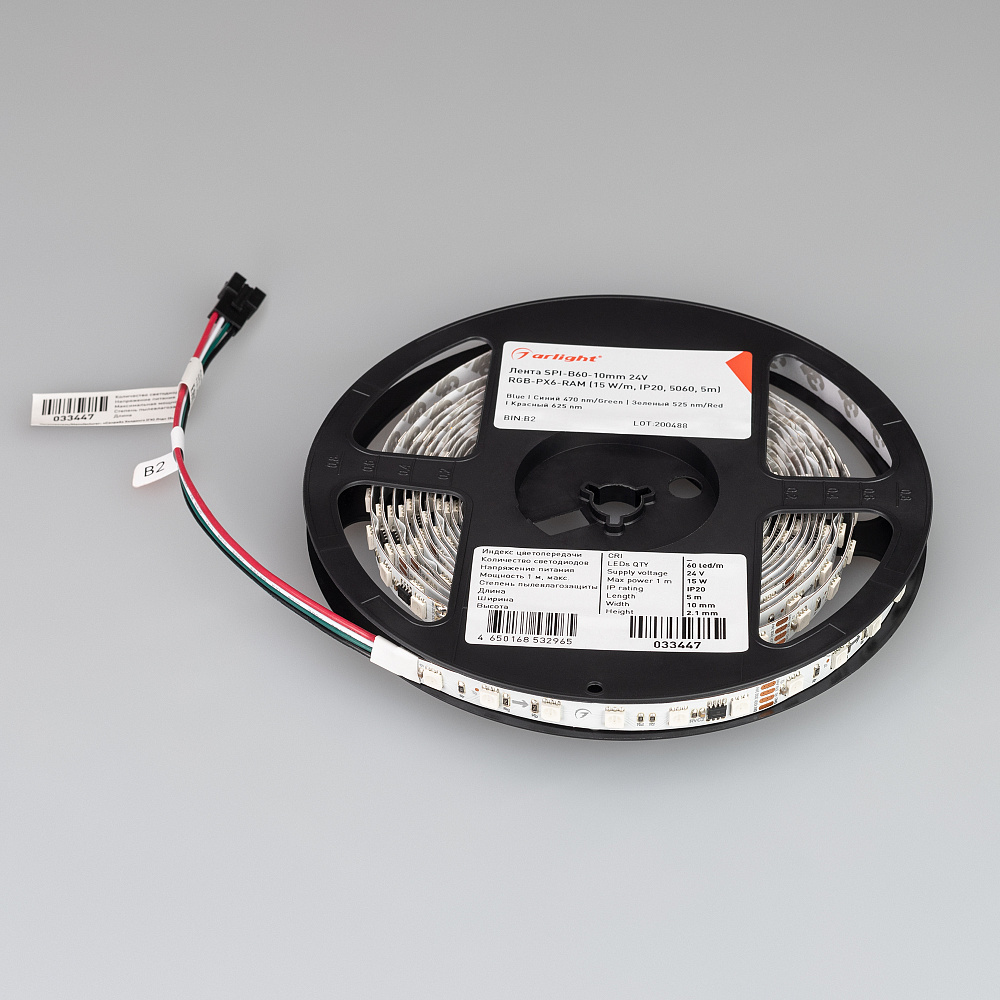 Arlight SPI B60 — Гибкая светодиодная лента — SPI_RGB [каналы: 30; протокол: SPI; питание, В: 24.0; ширина, мм: 10.0]