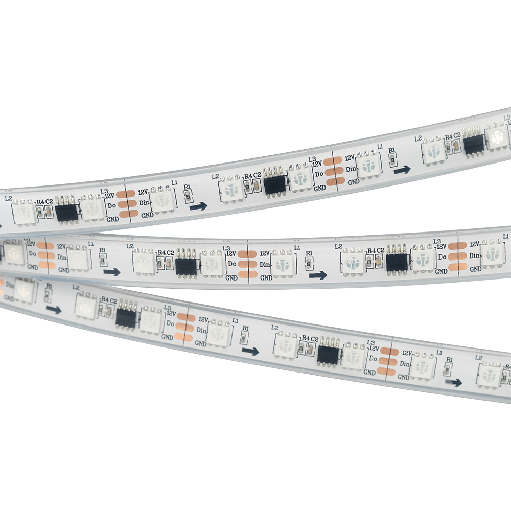 Arlight SPI B60 — Гибкая светодиодная лента — SPI_RGB [каналы: 60; исполнение: PFS; протокол: SPI; герметизация: Силикон, экструзия прозр. прямоуг. - PFS; высота, мм: 5.0; питание, В: 12.0; ширина, мм: 12.0]
