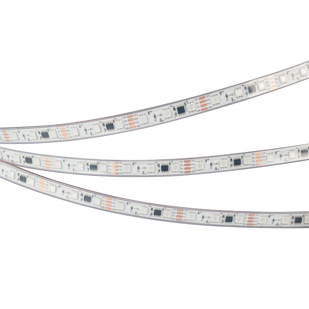 Arlight SPI B60 — Гибкая светодиодная лента — SPI_RGB [каналы: 60; исполнение: PS; протокол: SPI; герметизация: Силикон, экструзия прозр. прямоуг. - PS; высота, мм: 5.0; питание, В: 12.0; ширина, мм: 12.0]