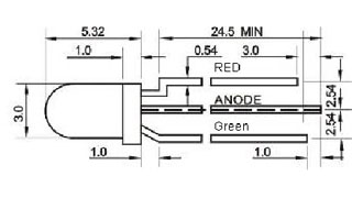 Arlight ARL-3514 — выводные светодиоды, круглый корпус 3 мм, двухцветные, 3 вывода, общий анод