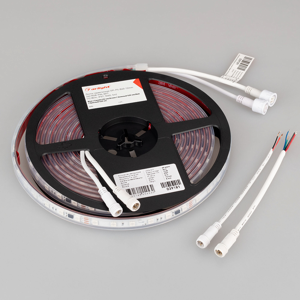 Arlight SPI B60 — Гибкая светодиодная лента — SPI_RGB [каналы: 30; исполнение: PS; протокол: SPI; герметизация: Силикон, экструзия прозр. прямоуг. - PS; высота, мм: 5.0; питание, В: 24.0; ширина, мм: 12.0]
