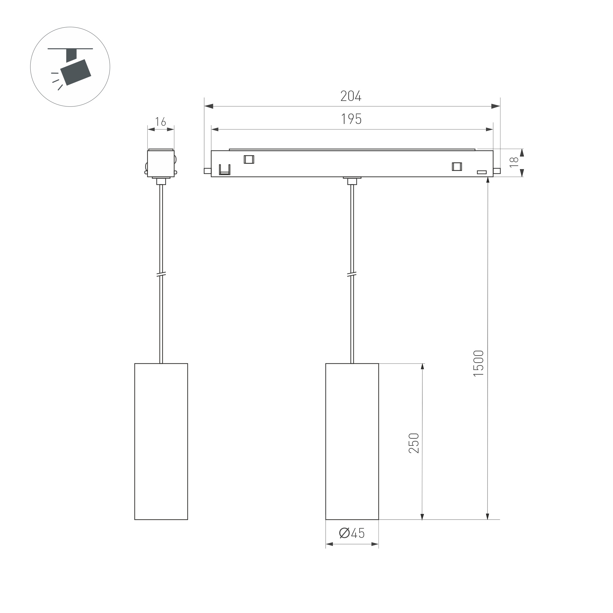 Светильник MAG-ORIENT-SPOT-HANG-R45-12W Warm3000 (Черный, 24 deg, 48V, DALI) (Arlight, IP20 Металл, 5 лет)