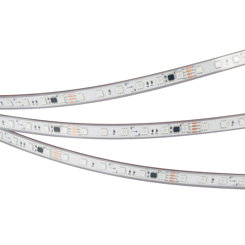 Arlight SPI B60 — Гибкая светодиодная лента — SPI_RGB [каналы: 30; исполнение: PS; протокол: SPI; герметизация: Силикон, экструзия прозр. прямоуг. - PS; высота, мм: 5.0; питание, В: 24.0; ширина, мм: 12.0]