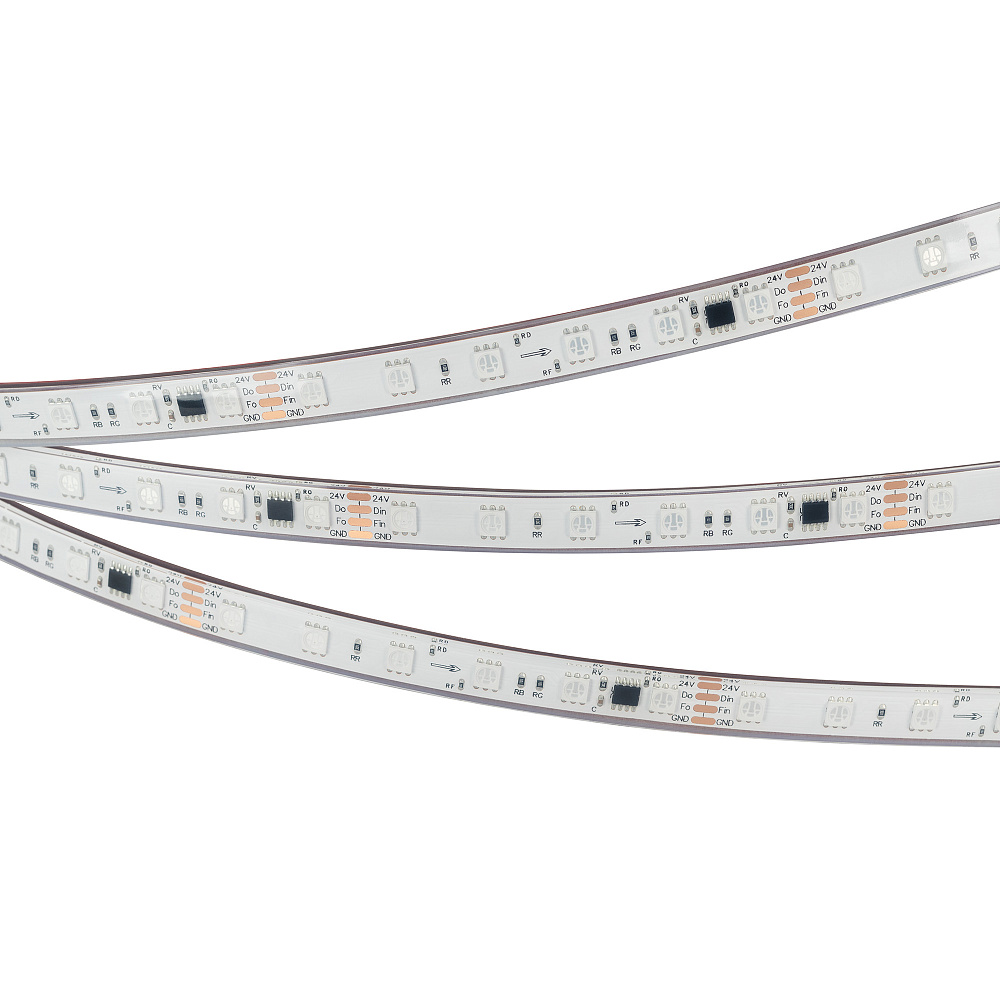 Arlight SPI B60 — Гибкая светодиодная лента — SPI_RGB [каналы: 30; исполнение: PFS; протокол: SPI; герметизация: Силикон, экструзия прозр. прямоуг. - PFS; высота, мм: 5.0; питание, В: 24.0; ширина, мм: 12.0]