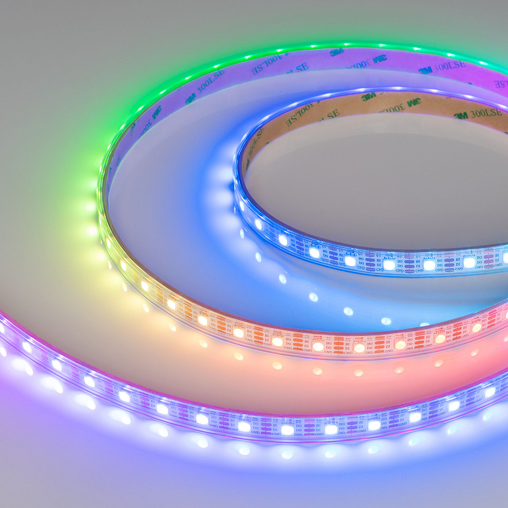 Arlight SPI B60 — Гибкая светодиодная лента — SPI_RGB [каналы: 180; исполнение: P; протокол: SPI; герметизация: Силикон, трубка прозр. прямоуг. - P; высота, мм: 4.0; питание, В: 5.0; ширина, мм: 12.0]