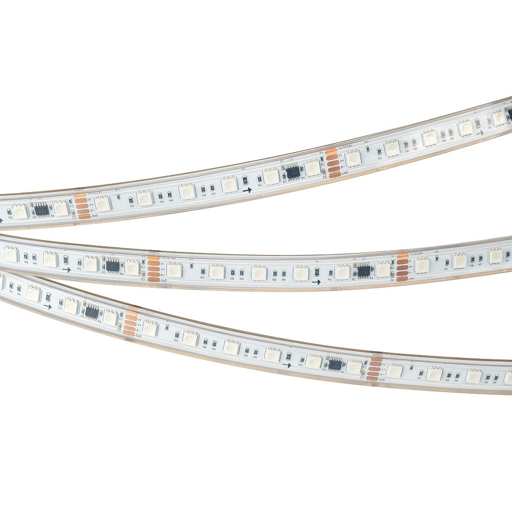 Arlight DMX B60 — Гибкая светодиодная лента — DMX_RGB [каналы: 30; исполнение: PS; протокол: DMX; герметизация: Силикон, экструзия прозр. прямоуг. - PS; высота, мм: 5.0; питание, В: 24.0; ширина, мм: 15.0]