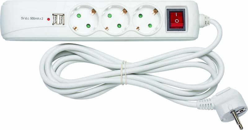 Сетевой фильтр Navigator 94 686 NPE-USB-03-200-ESC-3x1 с USB вых. 3гн. 2м