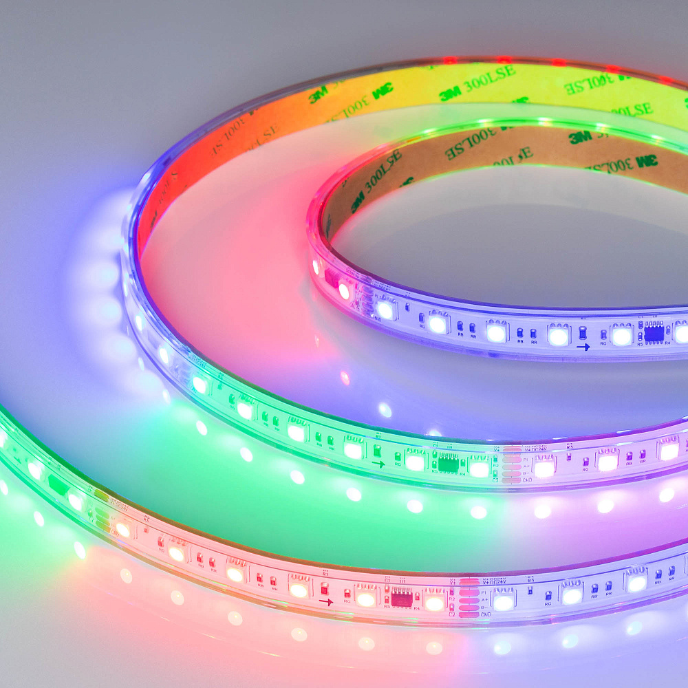 Arlight DMX B60 — Гибкая светодиодная лента — DMX_RGB [каналы: 30; исполнение: PS; протокол: DMX; герметизация: Силикон, экструзия прозр. прямоуг. - PS; высота, мм: 5.0; питание, В: 24.0; ширина, мм: 15.0]