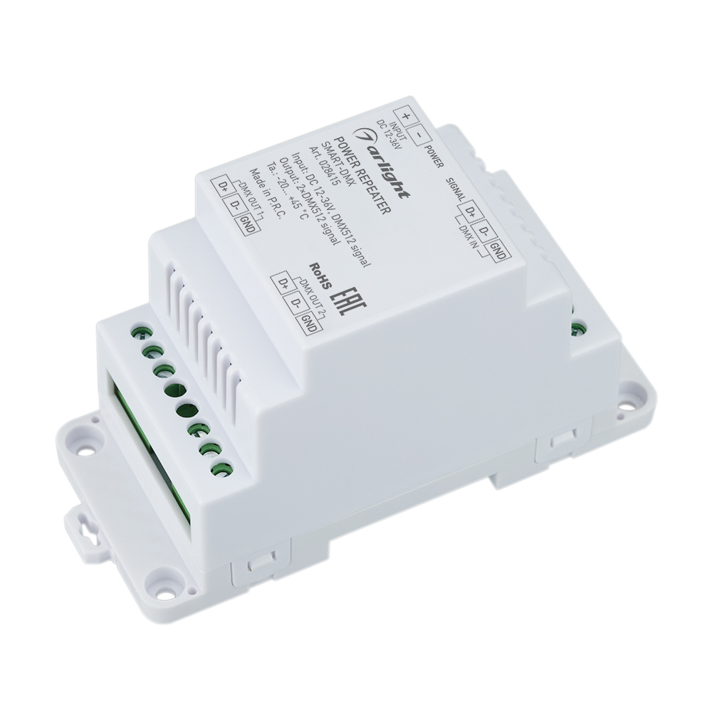 Arlight SMART-DMX — Усилитель/ретранслятор сигнала DMX512/RDM, 2 канала, установка на DIN-рейку