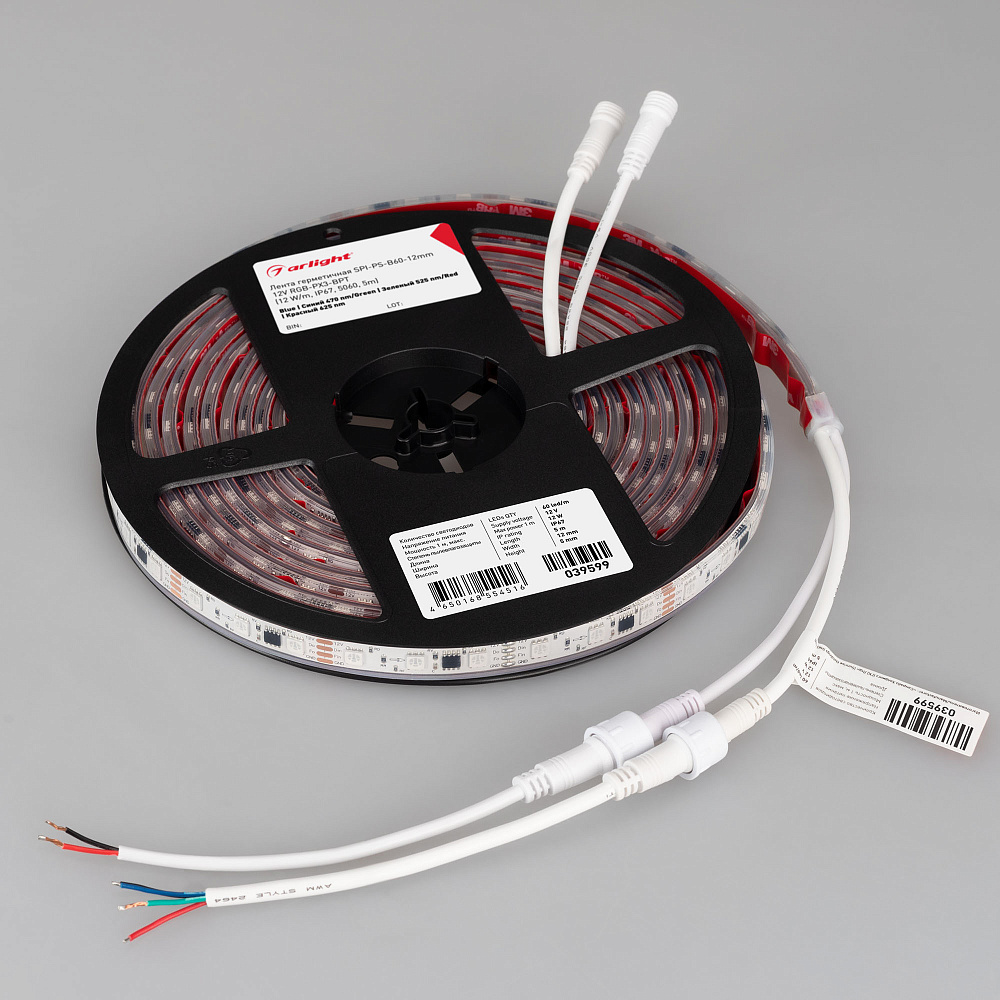 Arlight SPI B60 — Гибкая светодиодная лента — SPI_RGB [каналы: 60; исполнение: PS; протокол: SPI; герметизация: Силикон, экструзия прозр. прямоуг. - PS; высота, мм: 5.0; питание, В: 12.0; ширина, мм: 12.0]