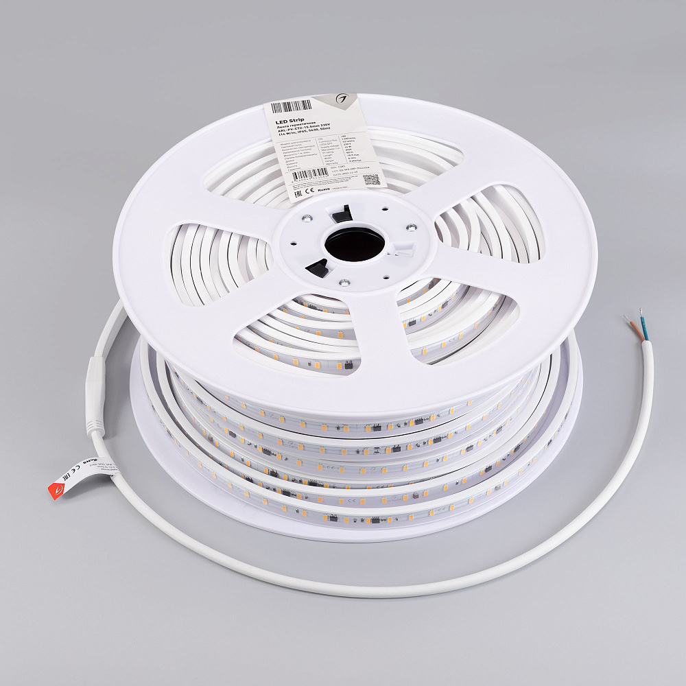Arlight ARL C72 — Гибкая светодиодная лента — MONO [каналы: 1; исполнение: PV; герметизация: ПВХ, экструзия прозр. прямоуг. - PVC; высота, мм: 6.0; питание, В: 230.0; ширина, мм: 15.5]