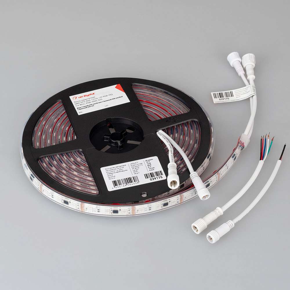 Arlight DMX B60 — Гибкая светодиодная лента — DMX_RGB [каналы: 60; исполнение: PFS; протокол: DMX; герметизация: Силикон, экструзия прозр. прямоуг. - PFS; высота, мм: 5.0; питание, В: 12.0; ширина, мм: 12.0]