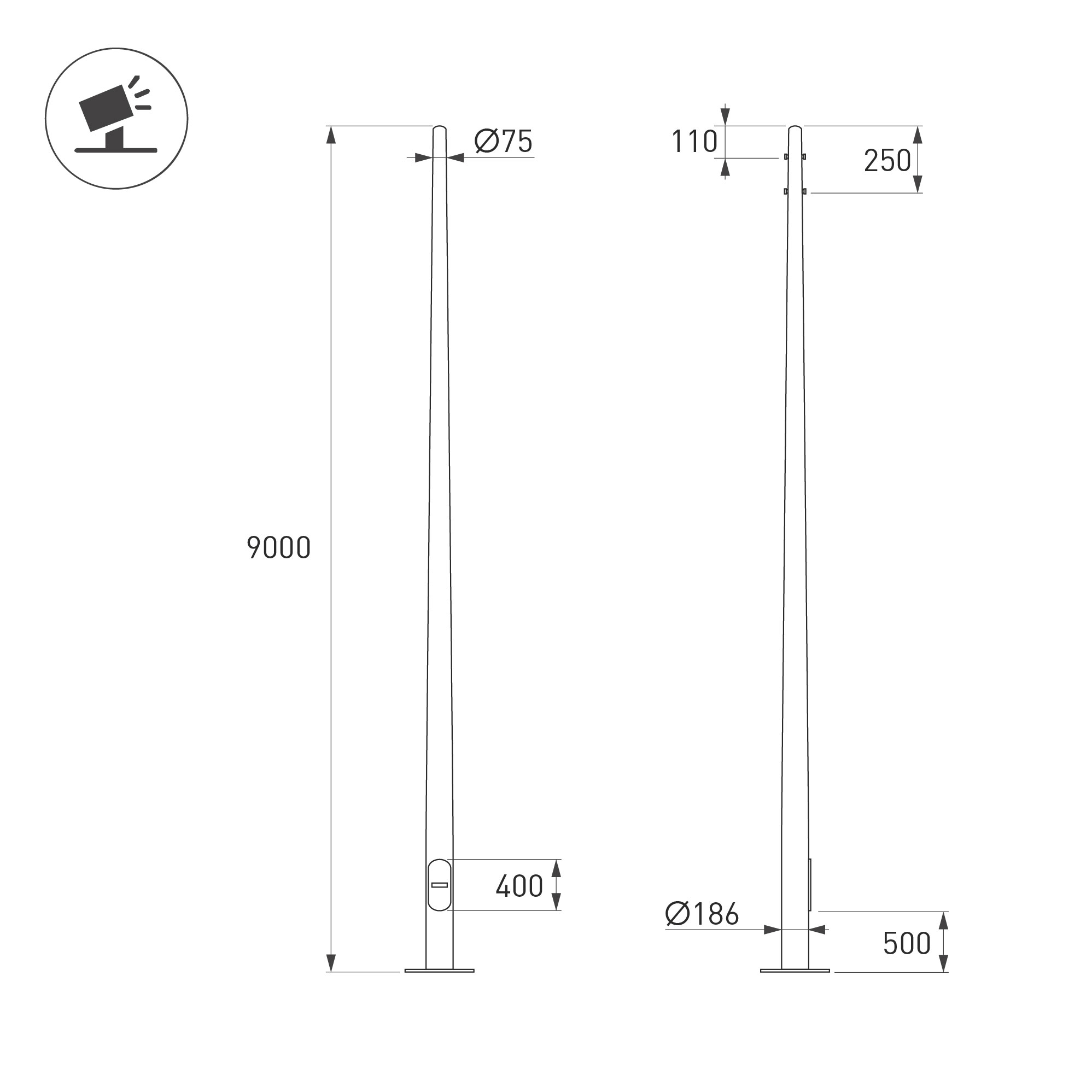Опора освещения Опора фланцевая OXOR-OK-D75-L9000 (SL) (Arlight, Сталь)