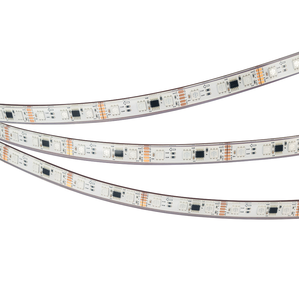 Arlight DMX B60 — Гибкая светодиодная лента — DMX_RGB [каналы: 60; исполнение: PS; протокол: DMX; герметизация: Силикон, экструзия прозр. прямоуг. - PS; высота, мм: 5.0; питание, В: 12.0; ширина, мм: 12.0]
