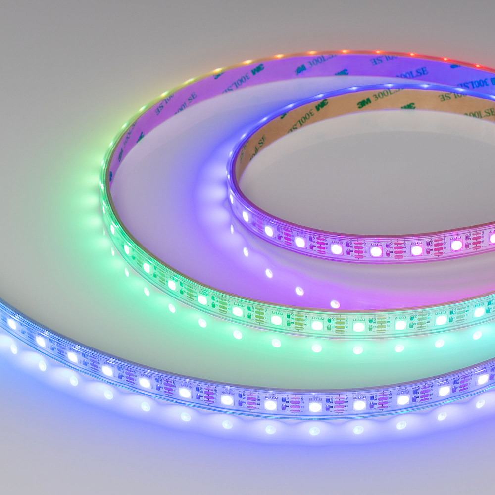Arlight SPI B60 — Гибкая светодиодная лента — SPI_RGB [каналы: 180; исполнение: P; протокол: SPI; герметизация: Силикон, трубка прозр. прямоуг. - P; высота, мм: 4.0; питание, В: 12.0; ширина, мм: 12.0]