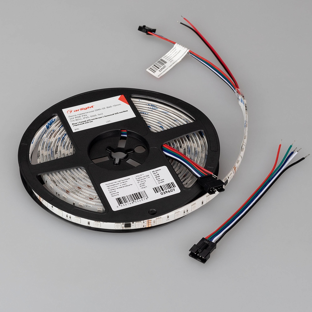 Arlight DMX B60 — Гибкая светодиодная лента — DMX_RGB [каналы: 30; исполнение: SE; протокол: DMX; герметизация: Силикон, заливка сверху прозр. округл. - SE; высота, мм: 4.0; питание, В: 24.0; ширина, мм: 10.0]