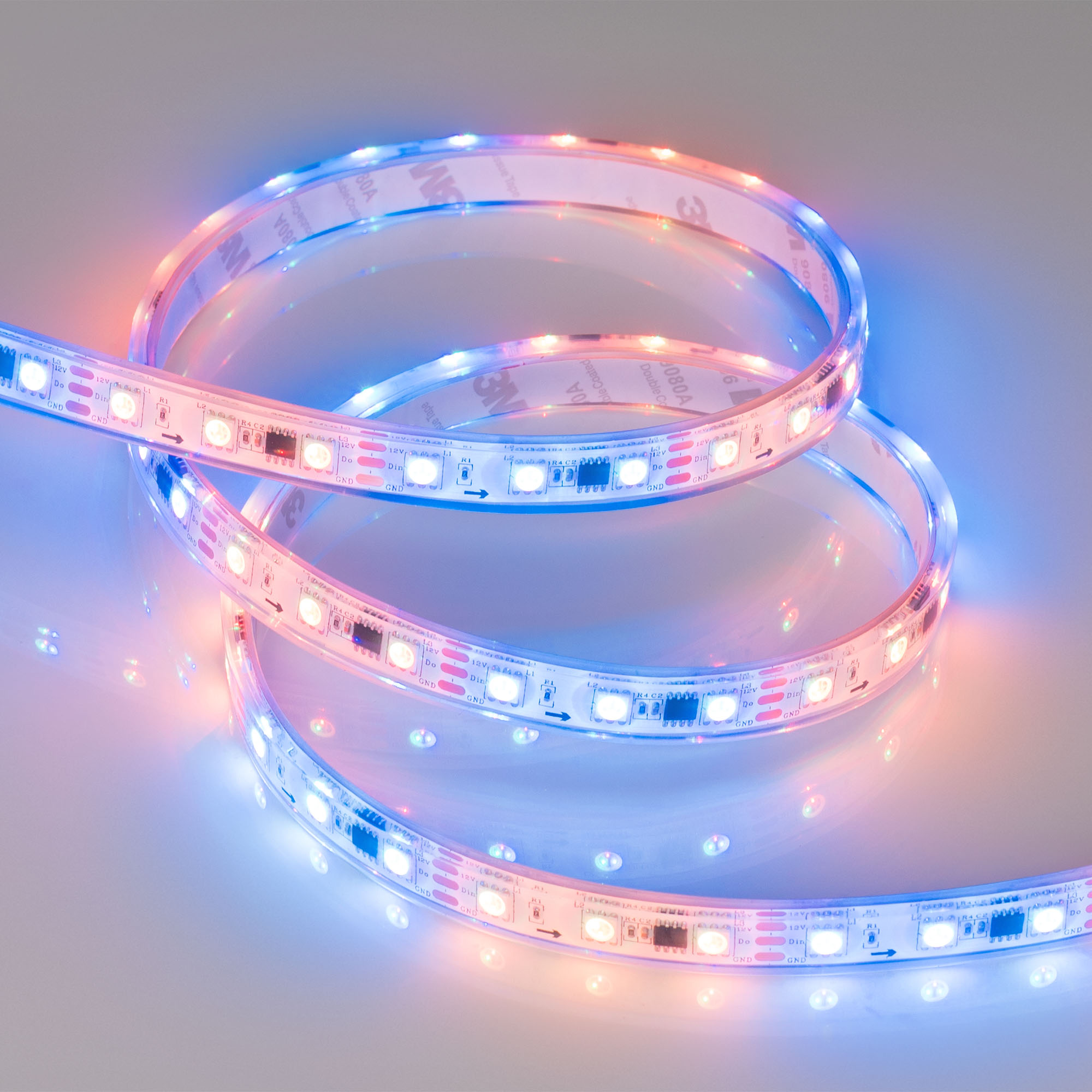 Arlight SPI B60 — Гибкая светодиодная лента — SPI_RGB [каналы: 60; исполнение: P; протокол: SPI; герметизация: Силикон, трубка прозр. прямоуг. - P; высота, мм: 4.5; питание, В: 12.0; ширина, мм: 12.0]