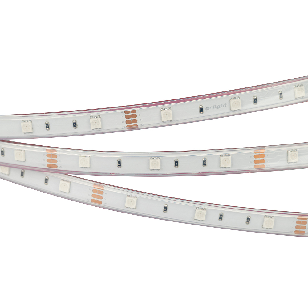 Arlight RTW B30 — Гибкая светодиодная лента — RGB [каналы: 3; исполнение: PS; герметизация: Силикон, экструзия прозр. прямоуг. - PS; высота, мм: 5.0; питание, В: 12.0; ширина, мм: 13.0]