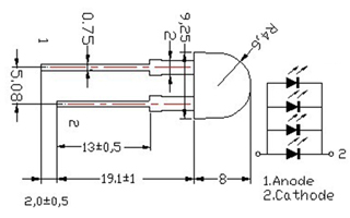 Arlight ARL-10080 — выводные светодиоды, круглый корпус 10 мм, одноцветные, 4 кристалла