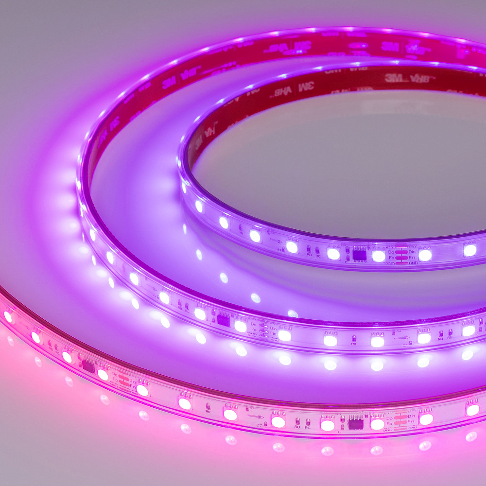 Arlight SPI B60 — Гибкая светодиодная лента — SPI_RGB [каналы: 30; исполнение: PS; протокол: SPI; герметизация: Силикон, экструзия прозр. прямоуг. - PS; высота, мм: 5.0; питание, В: 24.0; ширина, мм: 12.0]