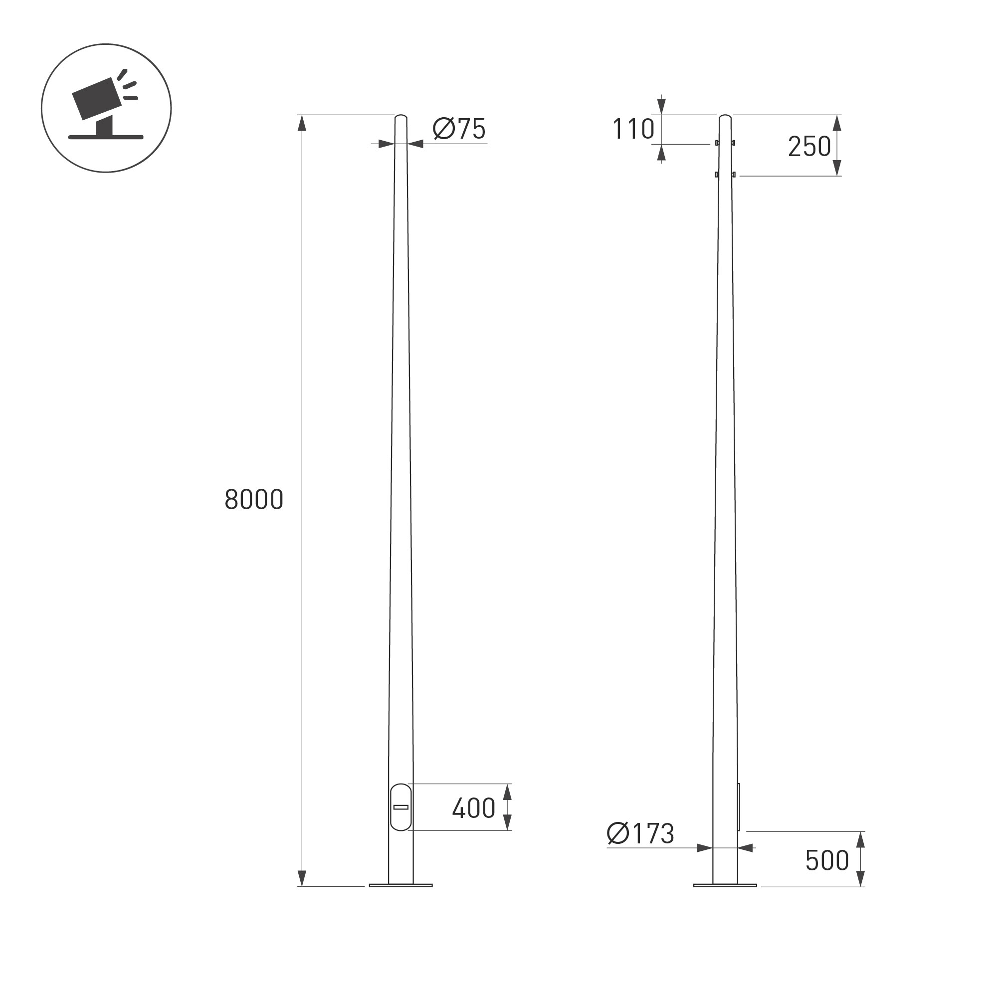 Опора освещения Опора фланцевая OXOR-OK-D75-L8000 (SL) (Arlight, Сталь)
