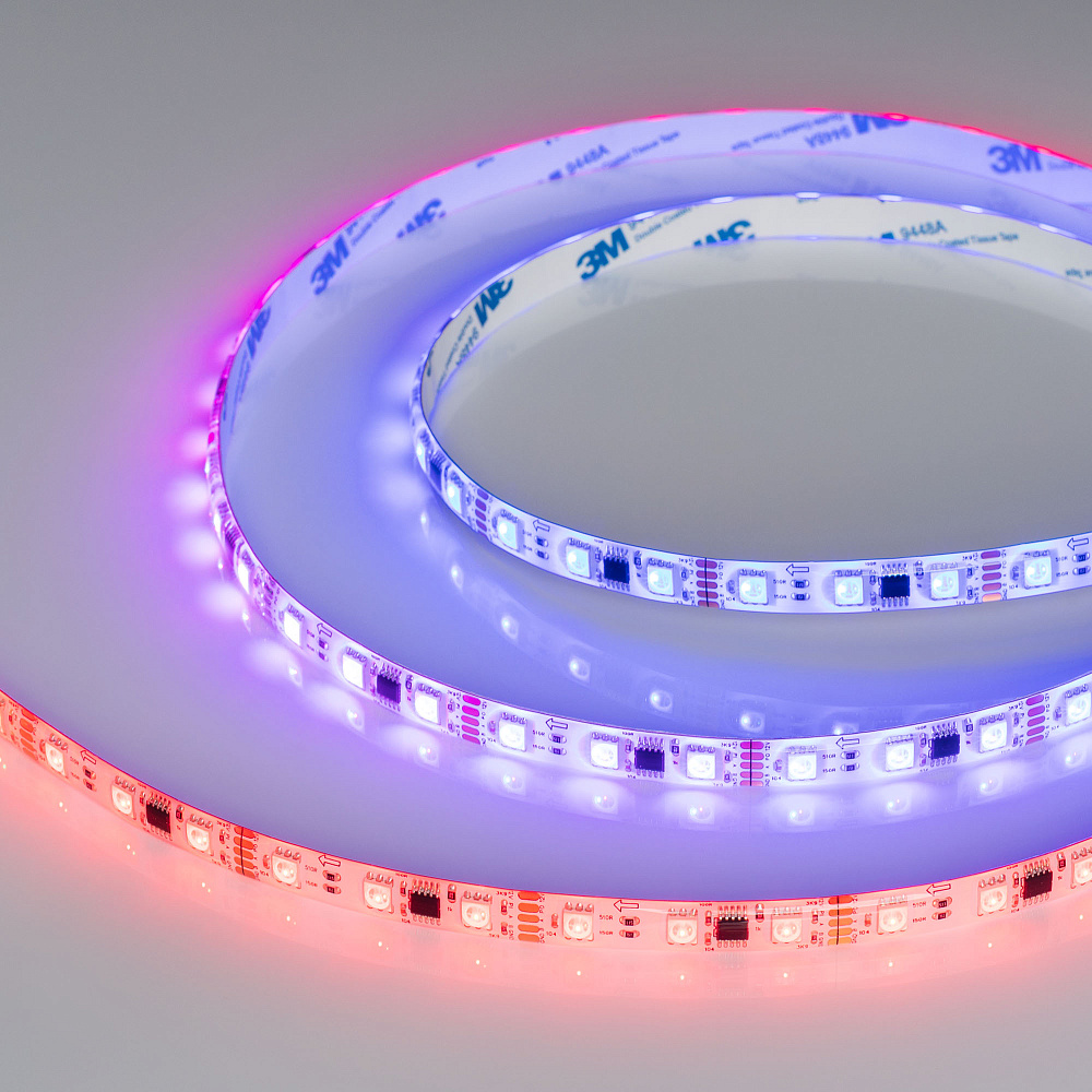 Arlight DMX B60 — Гибкая светодиодная лента — DMX_RGB [каналы: 60; исполнение: SE; протокол: DMX; герметизация: Силикон, заливка сверху прозр. округл. - SE; высота, мм: 4.0; питание, В: 12.0; ширина, мм: 10.0]