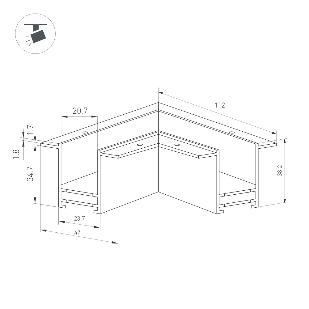 Arlight MAG-25 2538-F L90 коннектор угловой прямой токопроводящий — Угловой прямой коннектор для встраиваемого трека MAG-25 (2538-F) [встраиваемый трек MAG-TRACK-2538-F, DC24V]