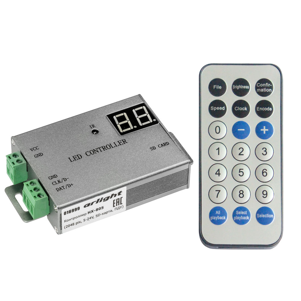 Arlight HX-805 — ведущий контроллер SPI/DMX512, SD-карта и пульт