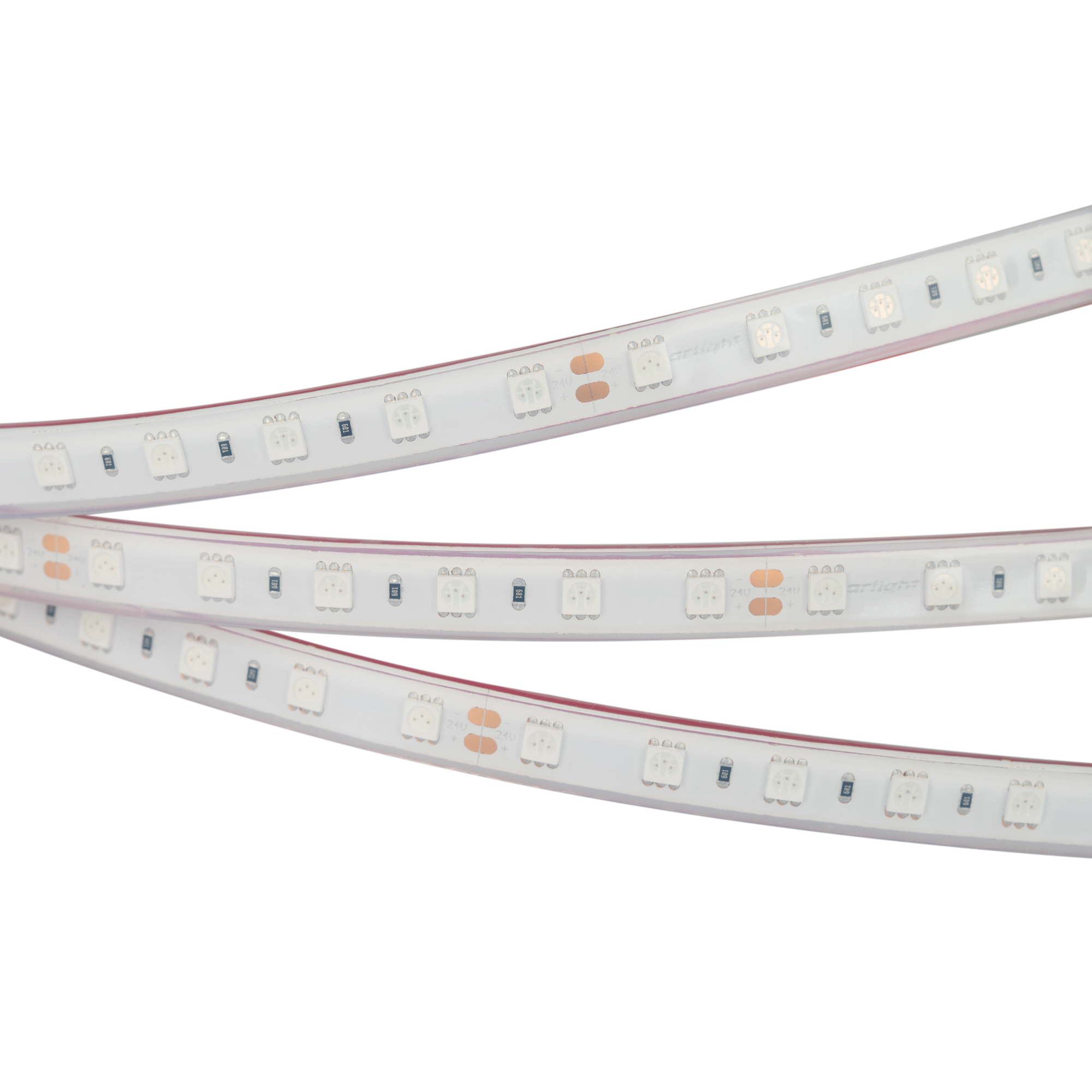 Лента RTW 2-5000PGS 24V Yellow 2x (5060, 300 LED, LUX) (Arlight, 14.4 Вт/м, IP67)