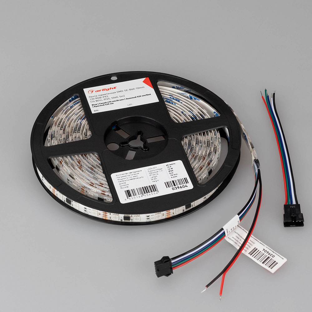 Arlight DMX B60 — Гибкая светодиодная лента — DMX_RGB [каналы: 60; исполнение: SE; протокол: DMX; герметизация: Силикон, заливка сверху прозр. округл. - SE; высота, мм: 4.0; питание, В: 12.0; ширина, мм: 10.0]