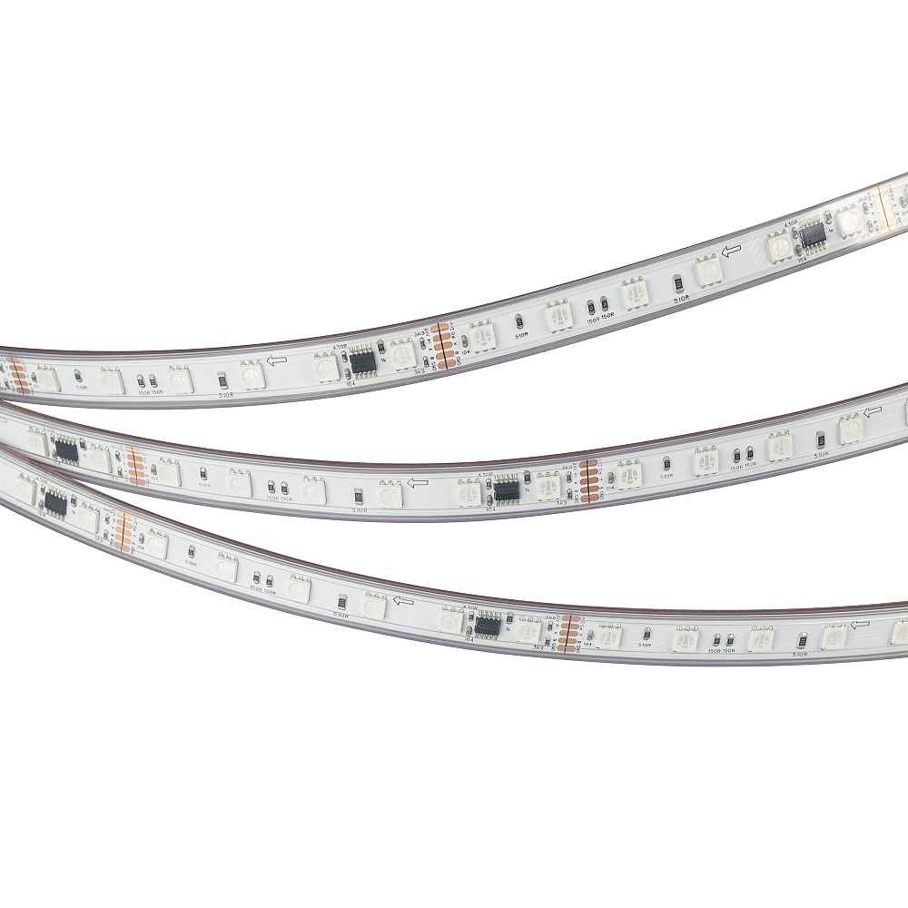 Arlight DMX B60 — Гибкая светодиодная лента — DMX_RGB [каналы: 30; исполнение: PS; протокол: DMX; герметизация: Силикон, экструзия прозр. прямоуг. - PS; высота, мм: 5.0; питание, В: 24.0; ширина, мм: 12.0]