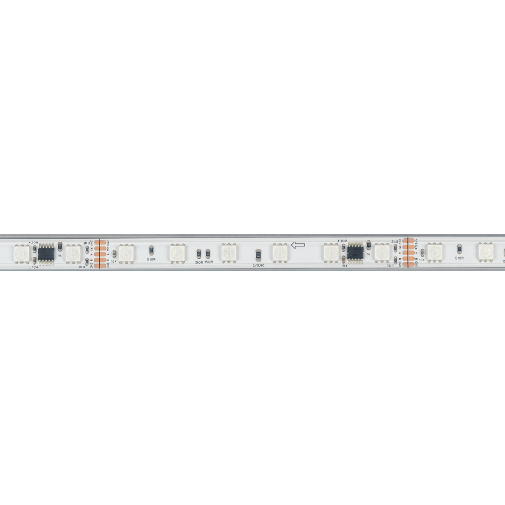Arlight DMX B60 — Гибкая светодиодная лента — DMX_RGB [каналы: 30; исполнение: PS; протокол: DMX; герметизация: Силикон, экструзия прозр. прямоуг. - PS; высота, мм: 5.0; питание, В: 24.0; ширина, мм: 12.0]