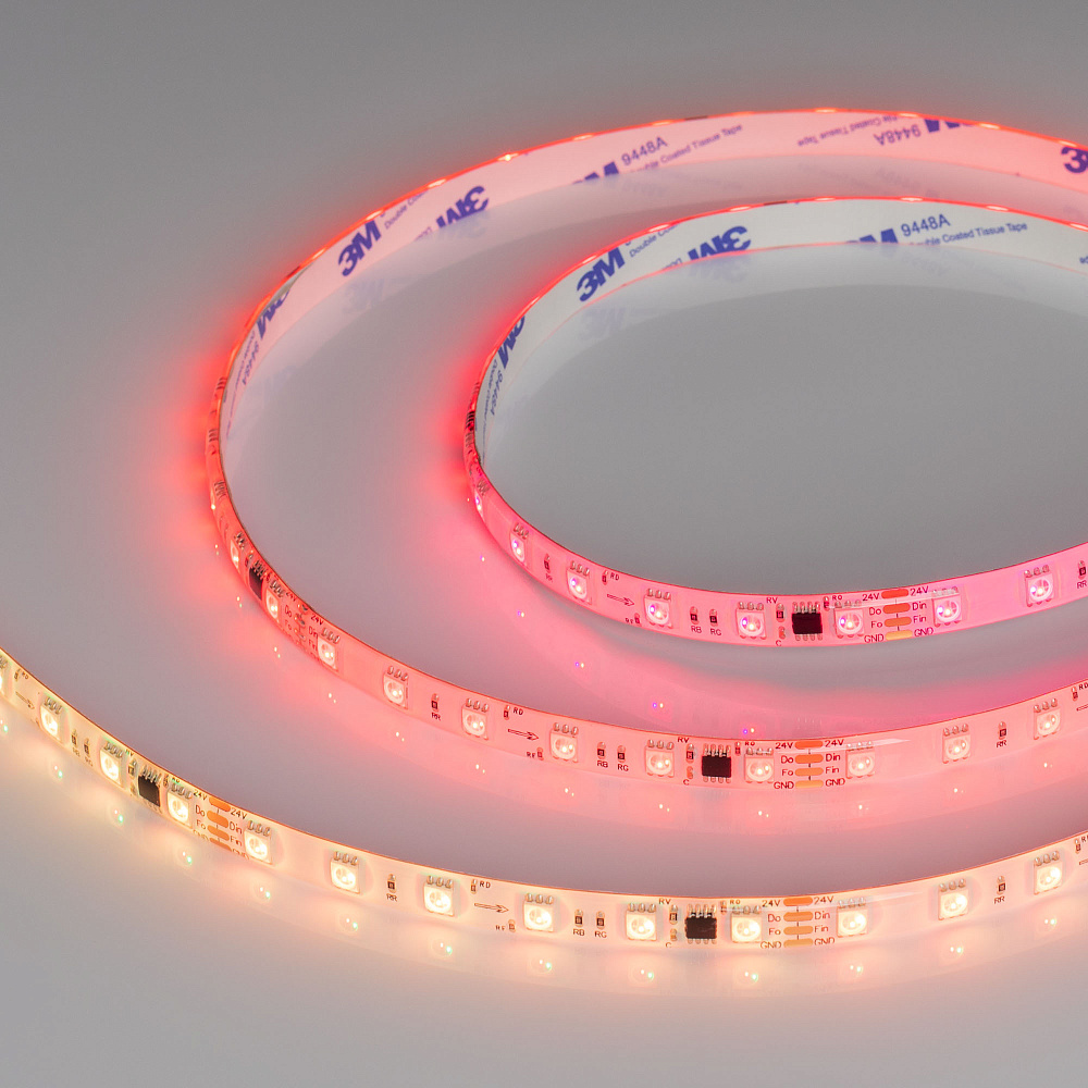 Arlight SPI B60 — Гибкая светодиодная лента — SPI_RGB [каналы: 30; исполнение: SE; протокол: SPI; герметизация: Силикон, заливка сверху прозр. округл. - SE; высота, мм: 4.0; питание, В: 24.0; ширина, мм: 10.0]