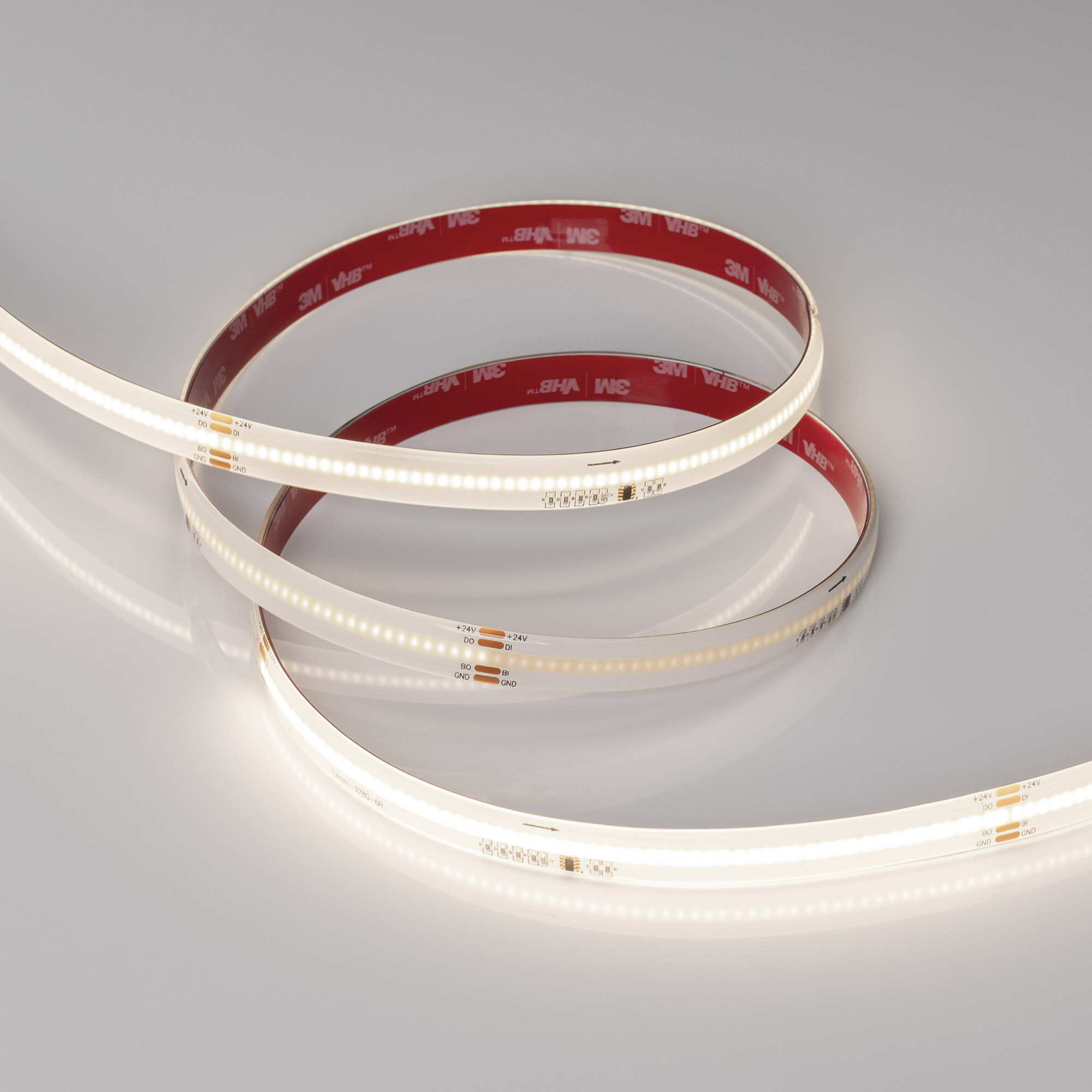 Arlight SPI COB X378 — Гибкая светодиодная лента — SPI_MONO [каналы: 18; IC: WS2818B; исполнение: SE; протокол: SPI; герметизация: Силикон, заливка сверху прозр. округл. - SE; высота, мм: 4.0; питание, В: 24.0; ширина, мм: 12.0]