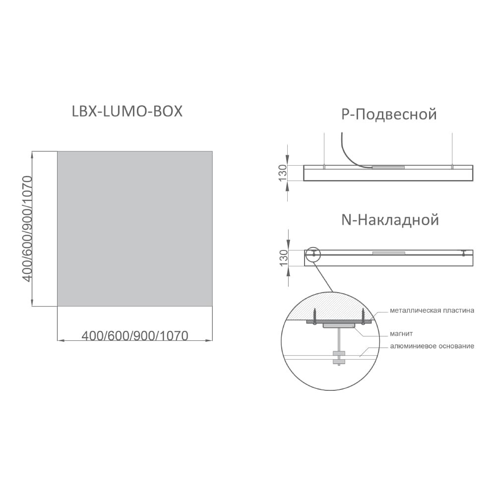 RVE-LBX-LUMO-BOX 900x900x130 мм. 5000K (Холодный белый) — Накладной