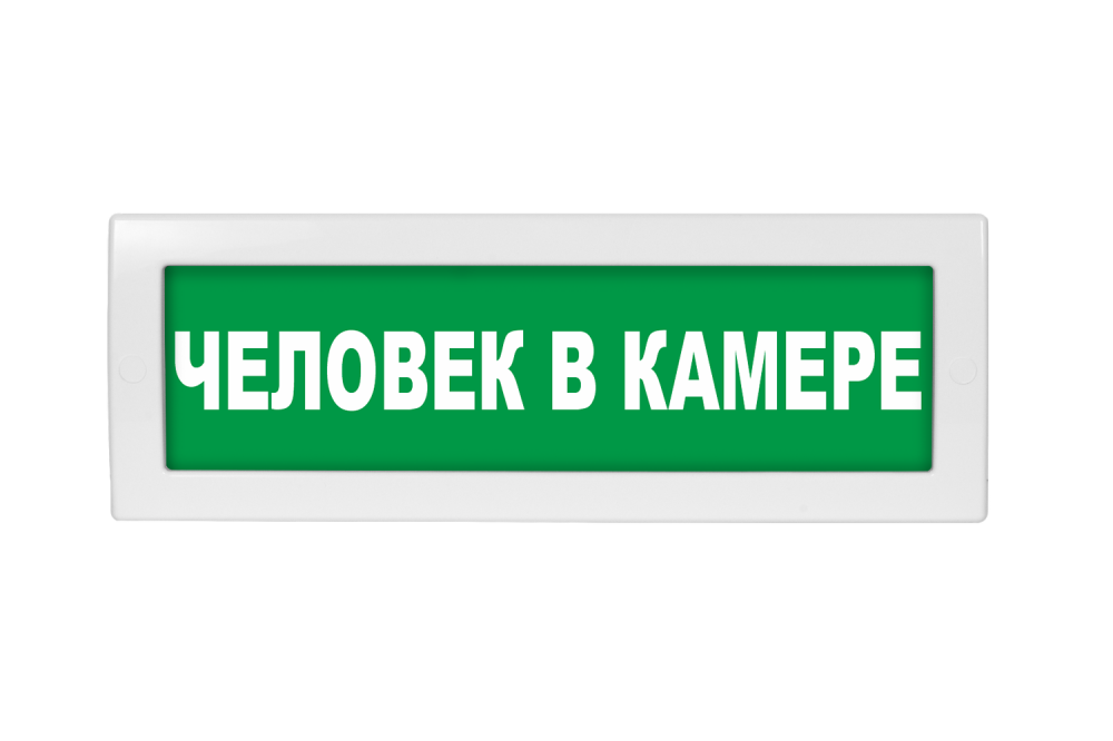 Световое табло Молния-220 (оповещатель охранно-пожарный, 220 В) (Человек в камере, ЗЕЛЁНЫЙ фон)
