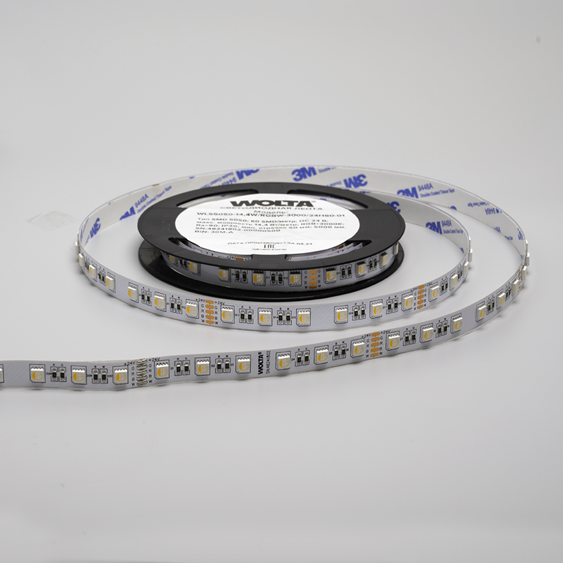 Светодиодная лента WOLTA WLS5050-14,4W/RGBW-3000/24H60-01 SMD5050 14,4Вт RGB-W 3000K 24В IP20 60 led/m